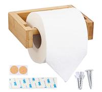 HENNEZ Wooden Toilet Roll Holder - Wall Mounted, Self Adhesive - Bamboo - No Drilling