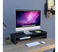 Henor Wooden TV Riser Monitor Stand with Intermediate Shelf 82 x 26.5 x 16 cm. Supports 50 kg.Graphite.