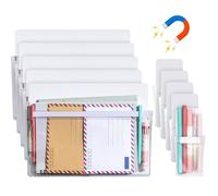 Henoyso 10 Pcs Magnetic File Holder 5 Pcs Paper Holder Magnetic Pen Dry Erase Marker Organizer Fridge Pocket Organizer for Whiteboard Refrigerator (Horizontal White)