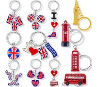 Henoyso 12 Pack London Souvenir Keychains UK Flag Keyrings for British Gifts Party Decorations, Multi Styles, Stylish Color, One Size
