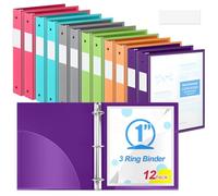 Henoyso 12 Pcs 1 Inch 3 Ring Binders with Clear Front View Cover and 2 Inner Pockets, Bulk Binders for School Office Home Organizer, Holds 350 Sheets 8.5 x 11 Letter Size Paper