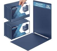 Henoyso 12 Pcs 11''x17'' Landscape Binder Folders, Large Size Plastic Presentation Binder Folder with Clear Pocket and Metal Prong Paper Fastener for Document Storage, Proposals, Transcripts(Blue)