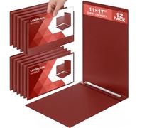 Henoyso 12 Pcs 11''x17'' Landscape Binder Folders, Large Size Plastic Presentation Binder Folder with Clear Pocket and Metal Prong Paper Fastener for Document Storage, Proposals, Transcripts (Red)