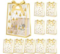 Henoyso 12 Pcs Christmas Clear Gift Bags with Bow Ribbon Reusable PVC Favor Bags with Handles 7x10x3.15 Plastic for Christmas Swag Event Wedding Birthday Baby Shower Party (Santa Tree)