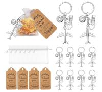 Henoyso 15 Sets Airplane Keychain Party Favor, Including Airplane Compass Keychain with Thank You Tags, Organza Favor Bag for Party (Vivid)