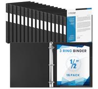 Henoyso 16 Pcs 1/2 Inch 3 Ring Binder with Clear Cover Plastic Flexible Fit Letter Size 8.5" x 11" Paper Holds 100 Sheets Versatile Binders for School Office Home, 1 Pocket (Black)