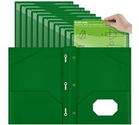 Henoyso 18 Pcs Plastic Folder with Clear Front Pocket and 3 Prong Plastic Folders with Card Slot Pocket Folders with Prongs for School Office (Dark Green)