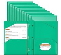 Henoyso 18 Pcs Plastic Folder with Clear Front Pocket and 3 Prong Pocket Folders with Prongs Plastic Folders with Card Slot for School Office (Green)