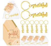 Henoyso 18 Set Gold Thanksgiving Keychains Gift for Coworkers with Thank You Cards Bags Fall Party Favors Keyring for Staff Teachers Friends Employee (Grateful)