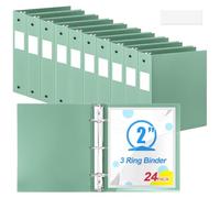 Henoyso 24 Pcs 1.5 Inch 3 Ring Sage Green Binder Bulk, Fits Letter Size 8.5'' x 11'' Paper, Holds 350 Sheets, 2 Pockets Plasic Binders Pack for School Office Home Organization, Press-to-Open Ring