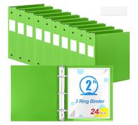 Henoyso 24 Pcs 3 Ring Binders 2 Inch Round Rings, Plastic Flexible Binders Bulk Fits Letter Size 8.5'' x 11'' Paper Holds up to 490 Sheets with 1 Pockets for School Office (Tender Green)