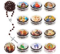 Henoyso 24 Pcs Rose Scented Catholic Rosaries Necklaces Wooden Beads Rosary Necklace Religious Rosary Jesus Cross Catholic Schools Week Gifts Holy Rosaries in Bulk with Boxes for Prayer(Dark Brown)