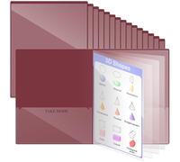 Henoyso 24 Pcs School and Home 2 Pocket Folders with 4 Clear Inner Pockets Plastic Heavy Duty Homework Folders Parent Teacher Communication for Student Home Office Classroom,11 x 9 Inch (Dark Red)
