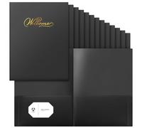 Henoyso 24 Pcs Welcome Folders Two-Pocket Plastic Folder 9 x 12 Inch Gold Foil Stamped Welcome Presentation Folders Business Card Insert for Membership, Church, Team, New Hire, Visitors(Black)