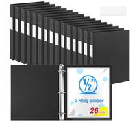 Henoyso 26 Pack 0.5 Inch 3 Ring Binder Round Ring, Bulk 1/2 Inch Binders Hold 140 Sheets with Pocket, Fits Letter Size 8.5" x 11" Paper, Document Organizer for Back to School Classroom Office (Black)