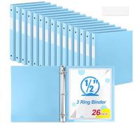 Henoyso 26 Pack 0.5 Inch 3 Ring Binder Round Ring, Bulk 1/2 Inch Binders Hold 140 Sheets with Pocket, Letter Size 8.5" x 11" Paper, Document Organizer for Back to School Classroom Office (Light Blue)