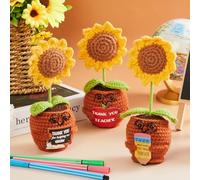 Henoyso 3 Pcs Back to School Teacher Gifts, Sunflower with Cards Thank You Teacher, Handmade Crochet Knitting, Wool, Math Dance English Science Mentor Gift from Student for Presents