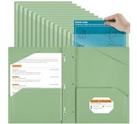 Henoyso 36 Pcs Plastic Folder with Clear Front Pocket and 3 Prong Plastic Folders with Card Slot Pocket Folders with Prongs for School Office (Sage Green)