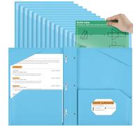 Henoyso 36 Pcs Plastic Folder with Clear Front Pocket and 3 Prong Plastic Folders with Card Slot Pocket Folders with Prongs for School Office (Light Blue)