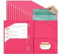 Henoyso 36 Pcs Plastic Folder with Clear Front Pocket and 3 Prong Plastic Folders with Card Slot Pocket Folders with Prongs for School Office (Rose Pink)