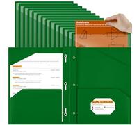 Henoyso 36 Pcs Plastic Folder with Clear Front Pocket and 3 Prong Plastic Folders with Card Slot Pocket Folders with Prongs for School Office (Dark Green)