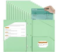 Henoyso 36 Pcs Plastic Folder with Clear Front Pocket and 3 Prong Plastic Folders with Card Slot Pocket Folders with Prongs for School Office (Light Green)