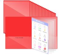 Henoyso 36 Pcs School and Home 2 Pocket Folders with 4 Clear Inner Pockets Plastic Heavy Duty Homework Folders Parent Teacher Communication for Student Home Office Classroom,11 x 9 Inch (Red)