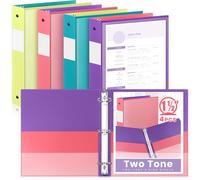 Henoyso 4 Pack Two-Tone View 3 Ring Binder, 1.5 Inch Round Ring Binder with Four Inner Pockets, Heavy Duty View Binders for School and Office, Pink, Teal, Purple and Lime (Clear Font Pocket)
