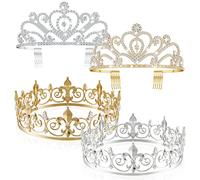Henoyso 4 Pcs Prom King and Queen Crowns for Men Women Tiara Valentine's Day Party Galentine Wedding, Birthday, Homecoming, 4 Count (Pack of 1), Alloy, Crystal