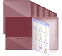 Henoyso 48 Pcs Dark Red School and Home 2 Pocket Folders with 4 Clear Inner Pockets Plastic Heavy Duty Homework Folders Parent Teacher Communication for Student Home Office Classroom,11 x 9 Inch