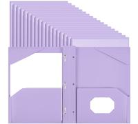 Henoyso 48 Pcs Plastic Folder with Clear Front Pocket and 3 Prongs Heavy Duty Plastic Folders with Card Slot Pocket Folders with Prongs for School Office Home(Light Purple)