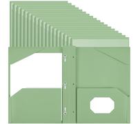 Henoyso 48 Pcs Plastic Folder with Clear Front Pocket and 3 Prongs Heavy Duty Plastic Folders with Card Slot Pocket Folders with Prongs for School Office Home(Sage Green)