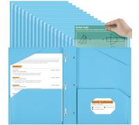 Henoyso 48 Pcs Plastic Folder with Clear Front Pocket and 3 Prongs Heavy Duty Plastic Folders with Card Slot Pocket Folders with Prongs for School Office Home(Light Blue)