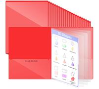 Henoyso 48 Pcs Red School and Home 2 Pocket Folders with 4 Clear Inner Pockets Plastic Heavy Duty Homework Folders Parent Teacher Communication for Student Home Office Classroom,11 x 9 Inch