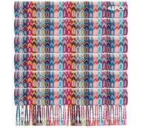 Henoyso 48 Pcs Woven Friendship Bracelets Bulk Adjustable Braided String Nepal Bracelets String with Sliding Knot Closure Gift for Women Girls Birthday Party Camp Favor(Bright Style)
