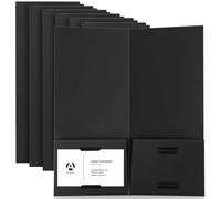 Henoyso 50 Pcs Black 4 x 9 Inch Mini Presentation Folders 2 Pocket Folders Folder with Two Business Card Holders Ideal for Guests Welcome Customer Information Confirmation Receipt Organization