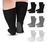 Henoyso 6 Pairs Extra Width Socks for Swollen Feet Extra Width Hospital Socks Oversized Cotton Non Slip Cast Anti Slip for Men Women Diabetic Elderly Legs Lymphedema Bariatric
