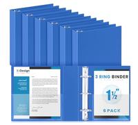 Henoyso 6 Pcs Plastic Mini 3 Ring Binder 1.5" Round Rings with 2 Insert Pockets, Fits 5.5" x 8.5" Paper, Capacity 280 Sheets, Blue Three Rings Flexible Small Binders for School, Office, Photo Album