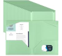 Henoyso 60 Pcs Plastic Folders with Clear Front Pockets Heavy Duty File Folders with 2 Pockets and Card Slot for Student Communication School Office Presentation Report(Light Green)