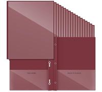 Henoyso 72 Pcs Dark Red Plastic Folders with Clear Front Pocket and 3 Prong Take Home Plastic 2 Pocket Folder Back to School for Students Parent Teacher Communication for School Office