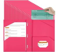 Henoyso 72 Pcs Plastic Folder with Clear Front Pocket and 3 Prong Plastic Folders with Card Slot Pocket Folders with Prongs for School Office(Rose Pink)