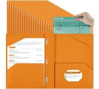 Henoyso 72 Pcs Plastic Folder with Clear Front Pocket and 3 Prong Plastic Folders with Card Slot Pocket Folders with Prongs for School Office (Orange)