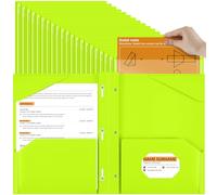 Henoyso 72 Pcs Plastic Folder with Clear Front Pocket and 3 Prong Plastic Folders with Card Slot Pocket Folders with Prongs for School Office (Fluorescent Green)