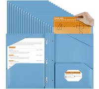Henoyso 72 Pcs Plastic Folder with Clear Front Pocket and 3 Prong Plastic Folders with Card Slot Pocket Folders with Prongs for School Office(Haze Blue)