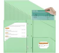 Henoyso 72 Pcs Plastic Folder with Clear Front Pocket and 3 Prong Plastic Folders with Card Slot Pocket Folders with Prongs for School Office(Light Green)