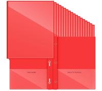 Henoyso 72 Pcs Plastic Folders with Clear Front Pocket and 3 Prong Take Home Plastic 2 Pocket Folder Back to School for Students Parent Teacher Communication for School Office (Red)