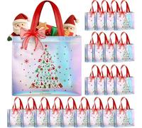 Henoyso Glossy Iridescent Gift Bags Reusable Christmas Gift Bags with Handle Non-woven Christmas Packets for Gifts Wrapping Xmas Holiday, 12.6"x10.6"x3.9" (24,Red and Green)