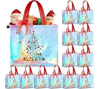 Henoyso Glossy Iridescent Gift Bags Reusable Christmas Gift Bags with Handle Non-woven Christmas Packets for Gifts Wrapping Xmas Holiday, 12.6"x10.6"x3.9"(12,Red and Green)
