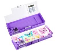 Henoyso Multifunctional Pencil Box for Girls Butterfly Pencil Case with Calculator and Sharpener Cool Cute Pencilcase School Supplies Essentials Christmas Birthday Gift Present for Kids Teens