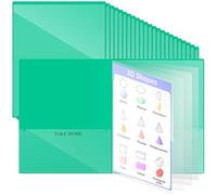 Henoyso School and Home 2 Pocket Folders with 4 Clear Inner Pockets Plastic Heavy Duty Homework Folders Parent Teacher Communication for Student Home Office Classroom,11 x 9 Inch, Green, Classic